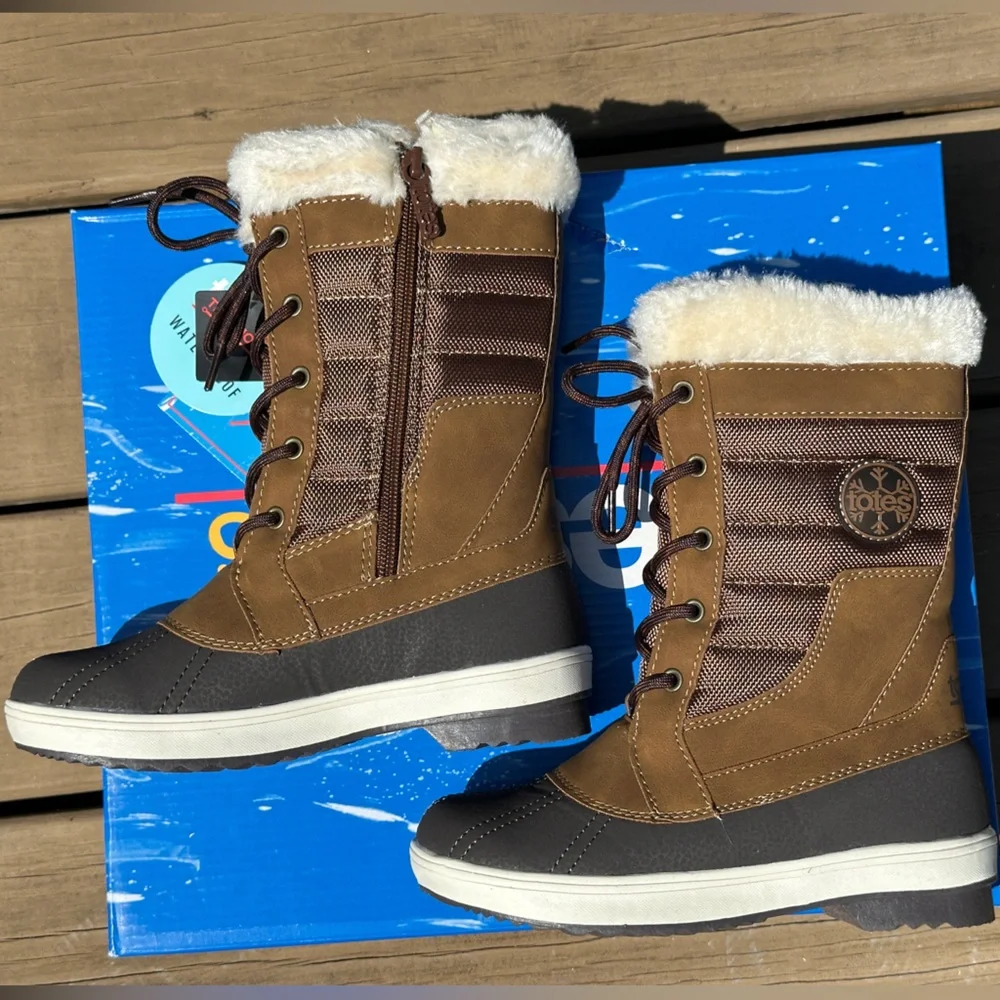 NEW Totes Kids Youth Unisex Waterproof Tan Winter Fur Casual Snow Boot - 13 , 1